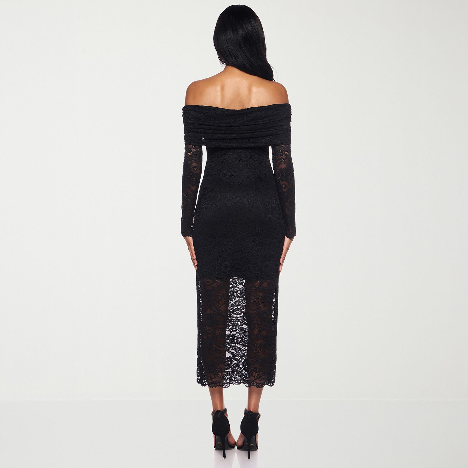 Premier Amour Off The Shoulder Womens Midi Straight Neck Long Sleeve Sheath Dress