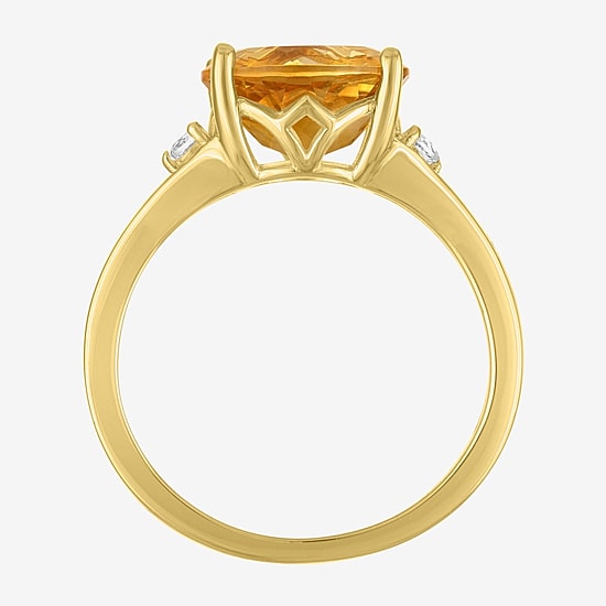 Womens Genuine Yellow Citrine 14K Gold Over Silver Oval 3-Stone Cocktail Ring