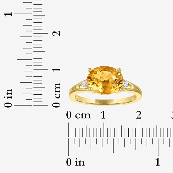 Womens Genuine Yellow Citrine 14K Gold Over Silver Oval 3-Stone Cocktail Ring