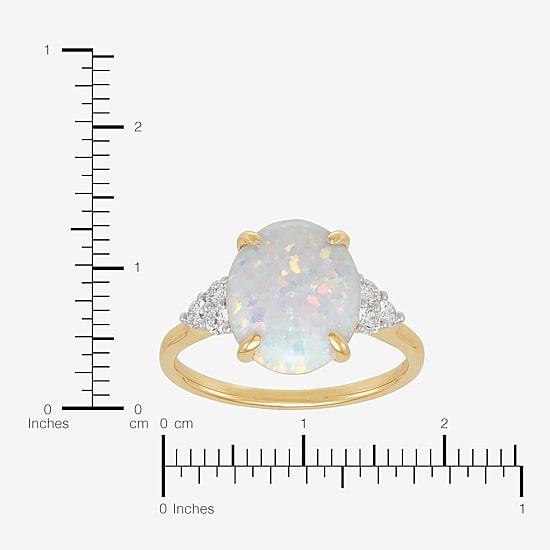 Womens Lab Created White Opal 14K Gold Over Silver Oval Side Stone Cocktail Ring