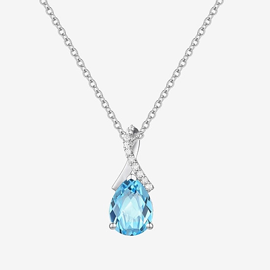 Womens Gemstone Sterling Silver or 14K Gold Over Silver Pear Pendant Necklace