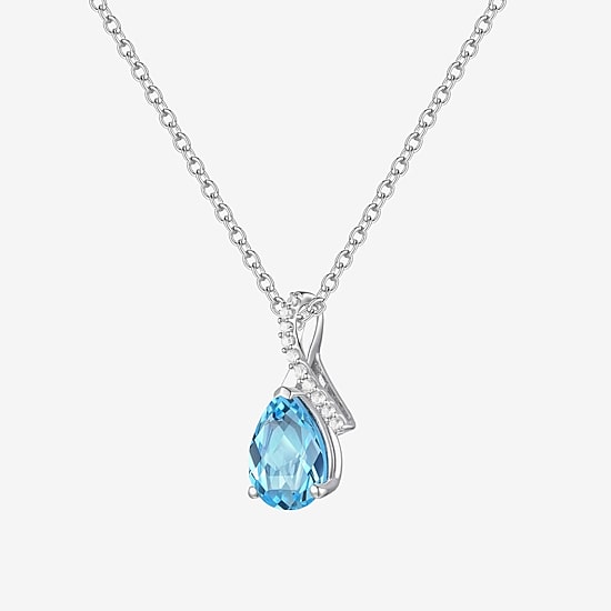 Womens Gemstone Sterling Silver or 14K Gold Over Silver Pear Pendant Necklace