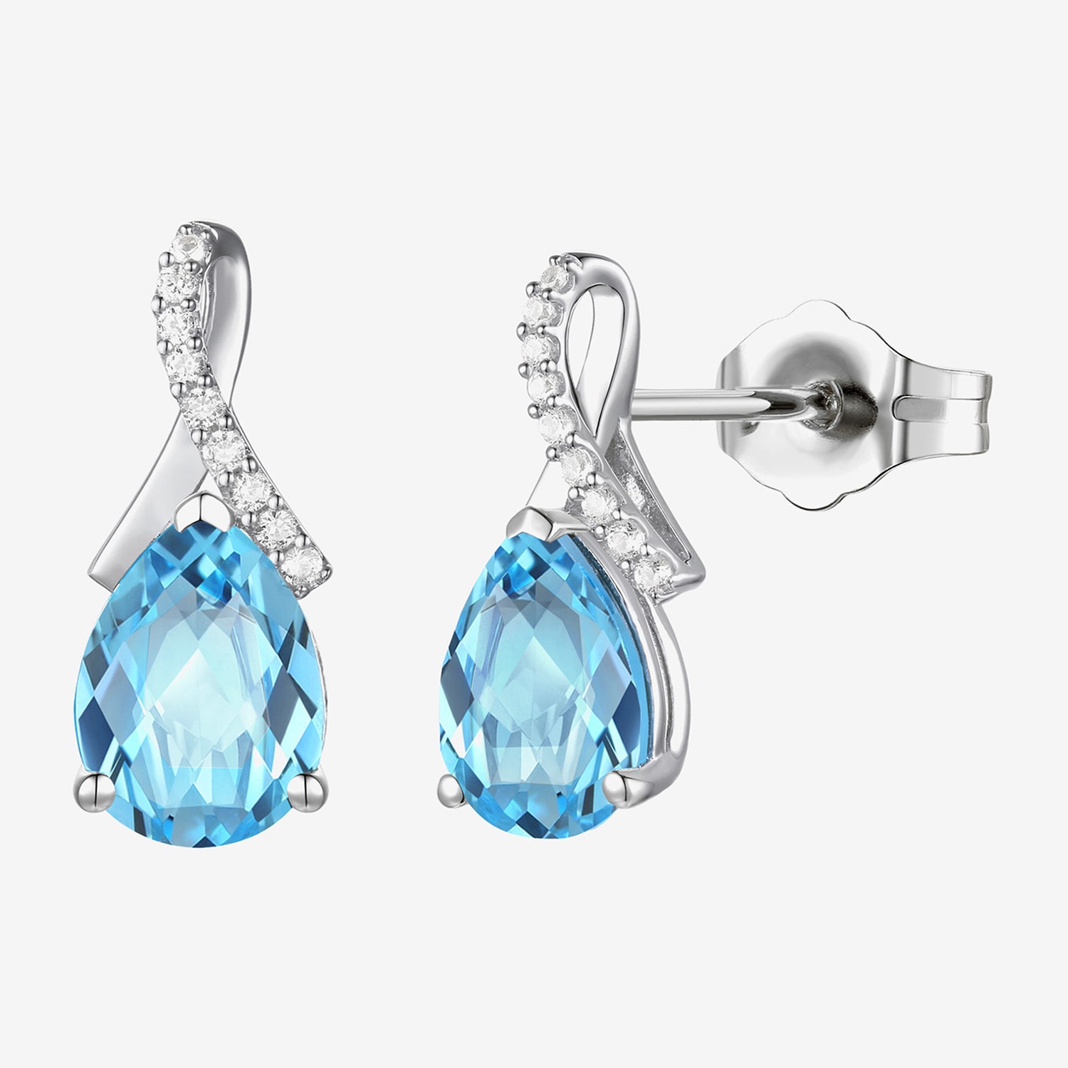 Womens Gemstone Sterling Silver or 14K Gold Over 14mm Pear Stud Earrings