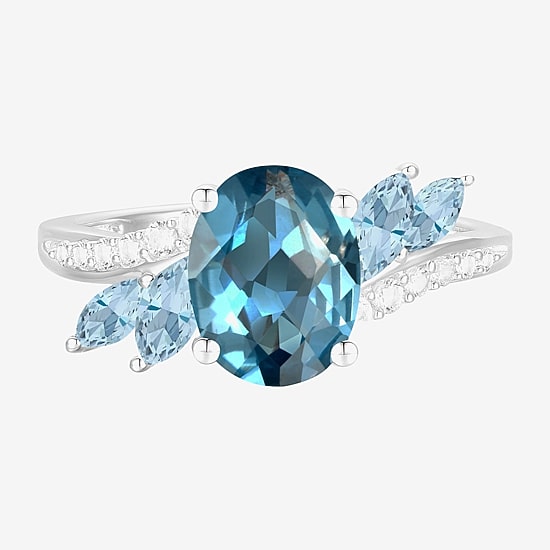 Gemstone 14K Gold Over Silver or Sterling Silver Side Stone Cocktail Ring