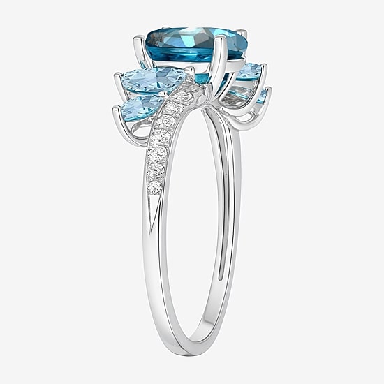 Gemstone 14K Gold Over Silver or Sterling Silver Side Stone Cocktail Ring