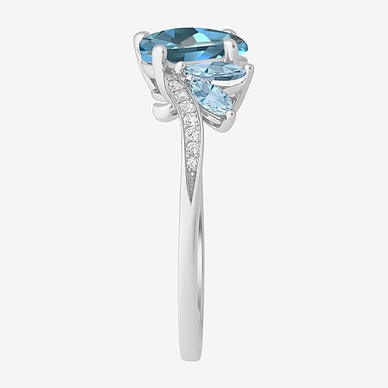 Gemstone 14K Gold Over Silver or Sterling Silver Side Stone Cocktail Ring