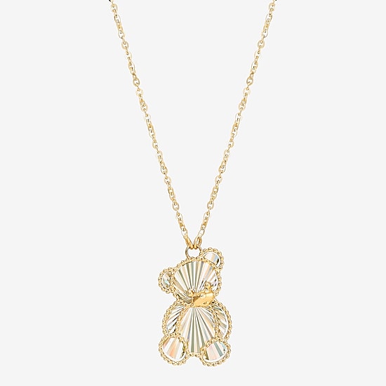Gold Addiction Teddy Bear Womens 10K Gold 18 Inch Pendant Necklace