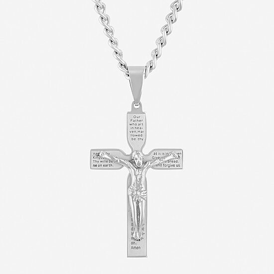 Crucifix Mens Stainless Steel Cross 24 Inch Pendant Necklace