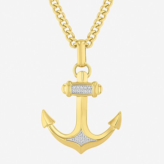 (H-I, I2-I3) Mens Diamond Accent Natural White Diamond Stainless Steel 24 Inch Pendant Necklace