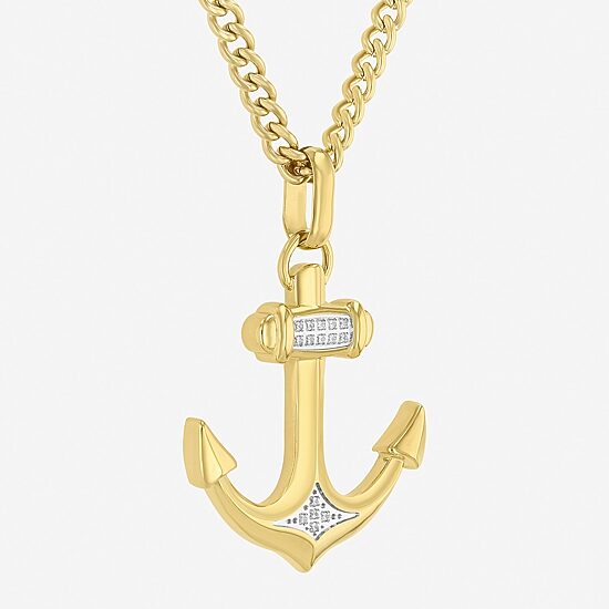 (H-I, I2-I3) Mens Diamond Accent Natural White Diamond Stainless Steel 24 Inch Pendant Necklace