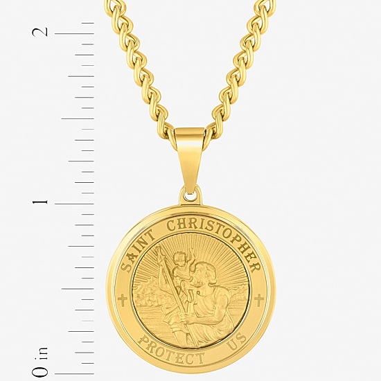 St. Christopher Medallion Mens Stainless Steel Round 24 Inch Pendant Necklace