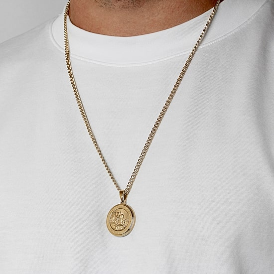 St. Christopher Medallion Mens Stainless Steel Round 24 Inch Pendant Necklace