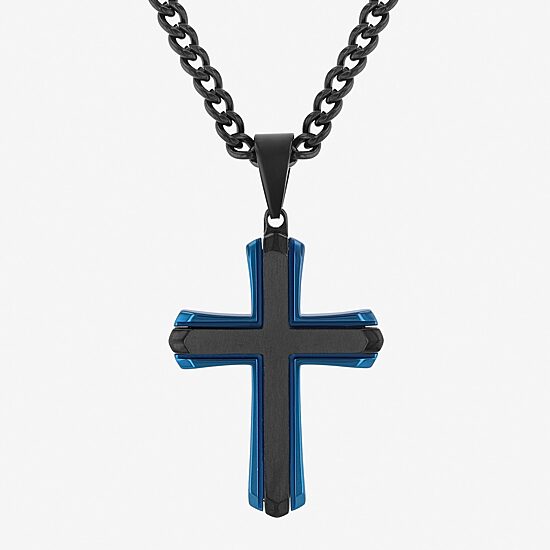 Cross Mens Stainless Steel Cross 24 Inch Pendant Necklace
