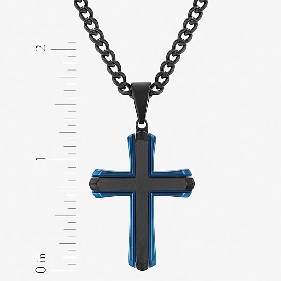 Cross Mens Stainless Steel Cross 24 Inch Pendant Necklace