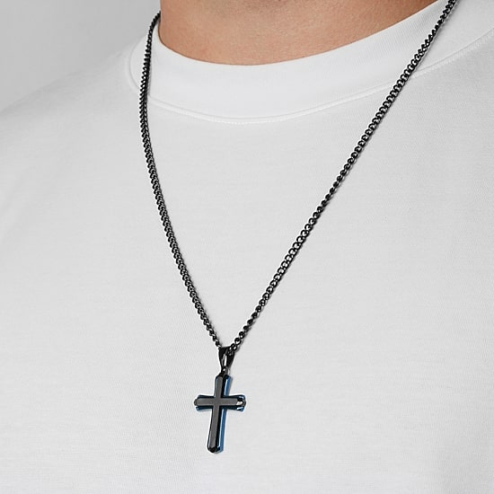Cross Mens Stainless Steel Cross 24 Inch Pendant Necklace