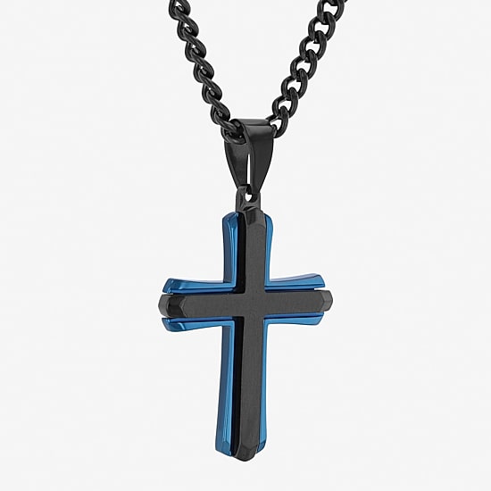 Cross Mens Stainless Steel Cross 24 Inch Pendant Necklace