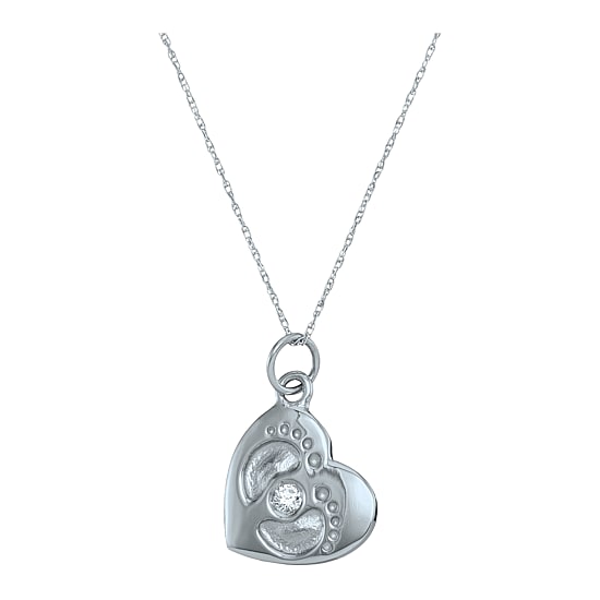 Personalized Simulated Birthstone Footprint Heart Pendant Necklace