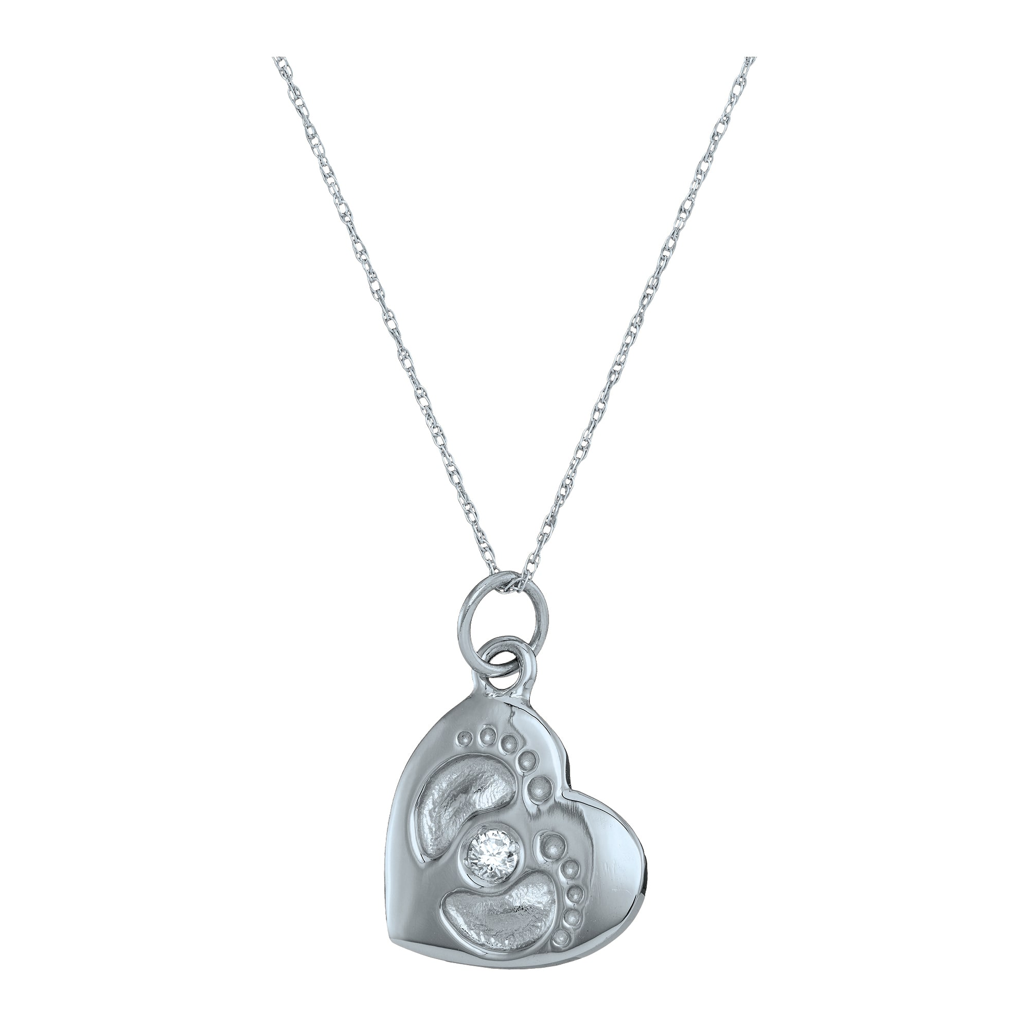 Personalized Genuine Birthstone Footprint Heart Pendant Necklace