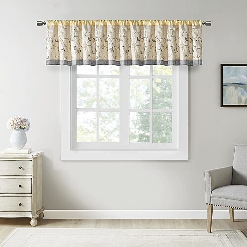 Madison Park Belle Embroidered Rod Pocket Tailored Valance, One Size, Yellow