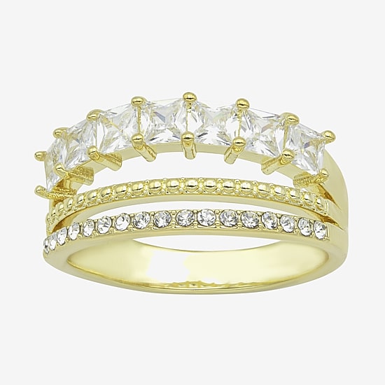 Sparkle Allure 3 Row Womens 2.5MM Cubic Zirconia 14K Gold Over Brass Band