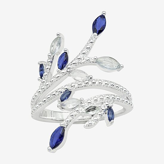 Sparkle Allure Wrap Womens Blue Crystal Pure Silver Over Brass Bypass  Cocktail Ring