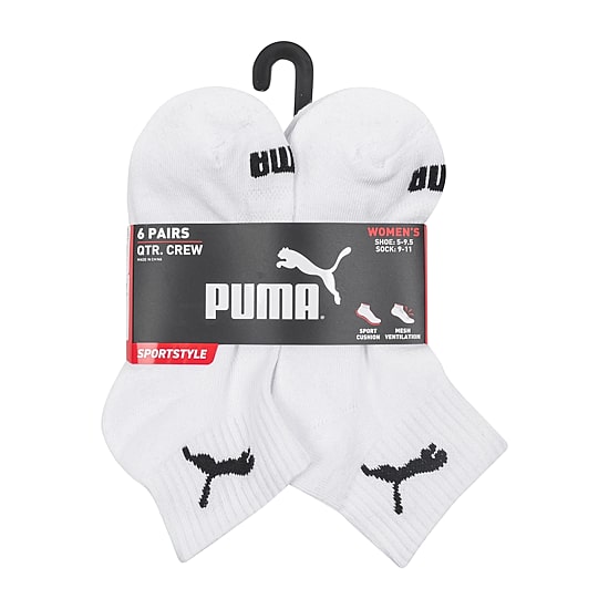 PUMA Sportstyle Training Womens Multi-Pack 6 Pair Quarter Ankle Socks