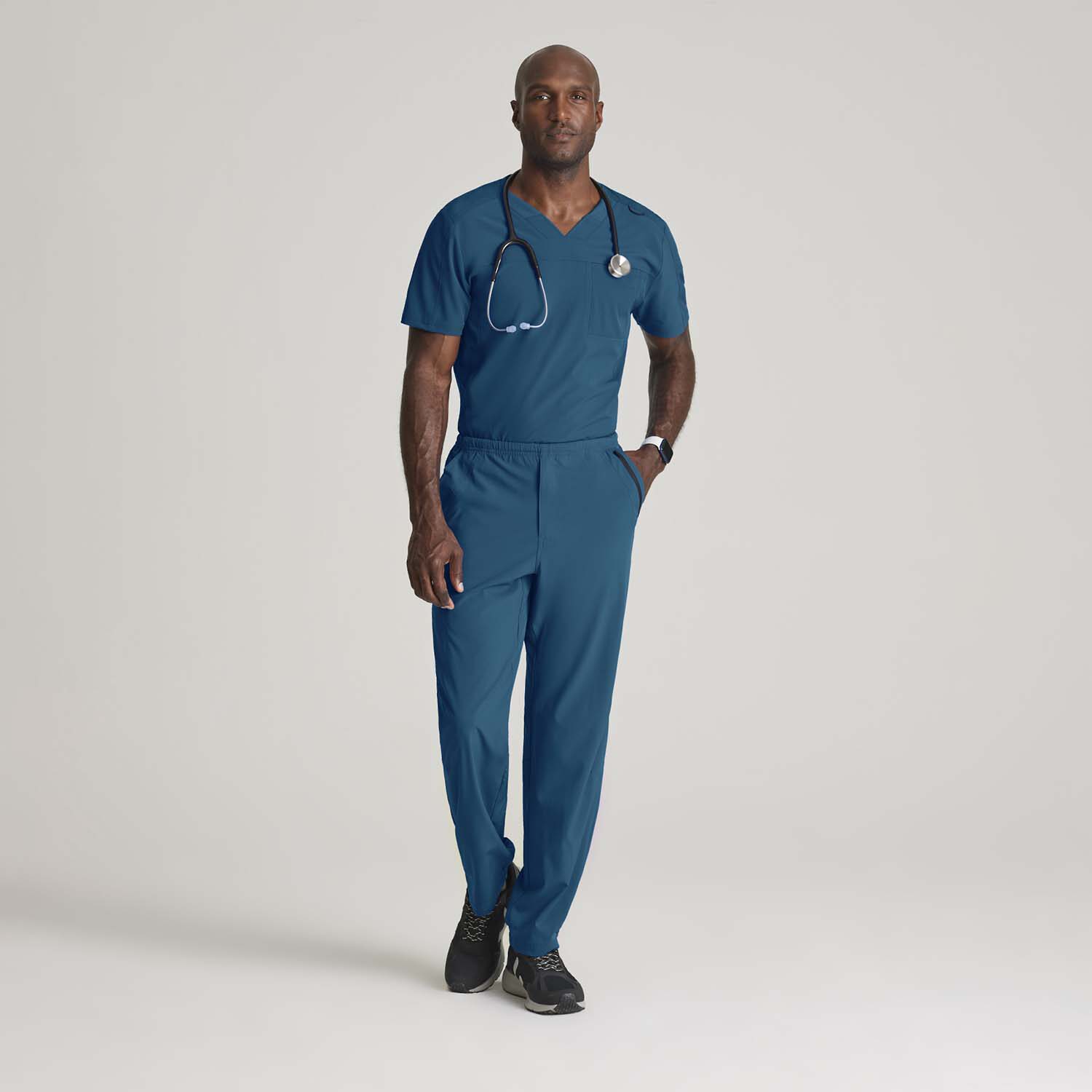 Barco One Bot195 Velocity 2-Pocket Mens V Neck Short Sleeve Wrinkle Resistant Scrub Top