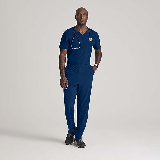 Barco One Bot195 Velocity 2-Pocket Mens V Neck Short Sleeve Wrinkle Resistant Scrub Top