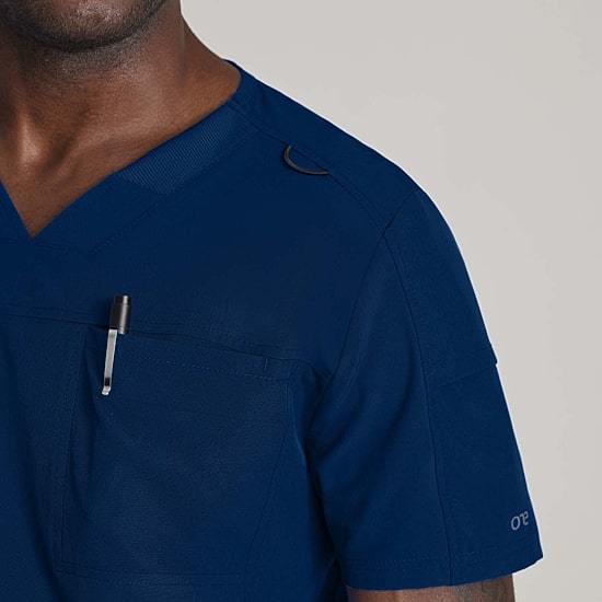 Barco One Bot195 Velocity 2-Pocket Mens V Neck Short Sleeve Wrinkle Resistant Scrub Top