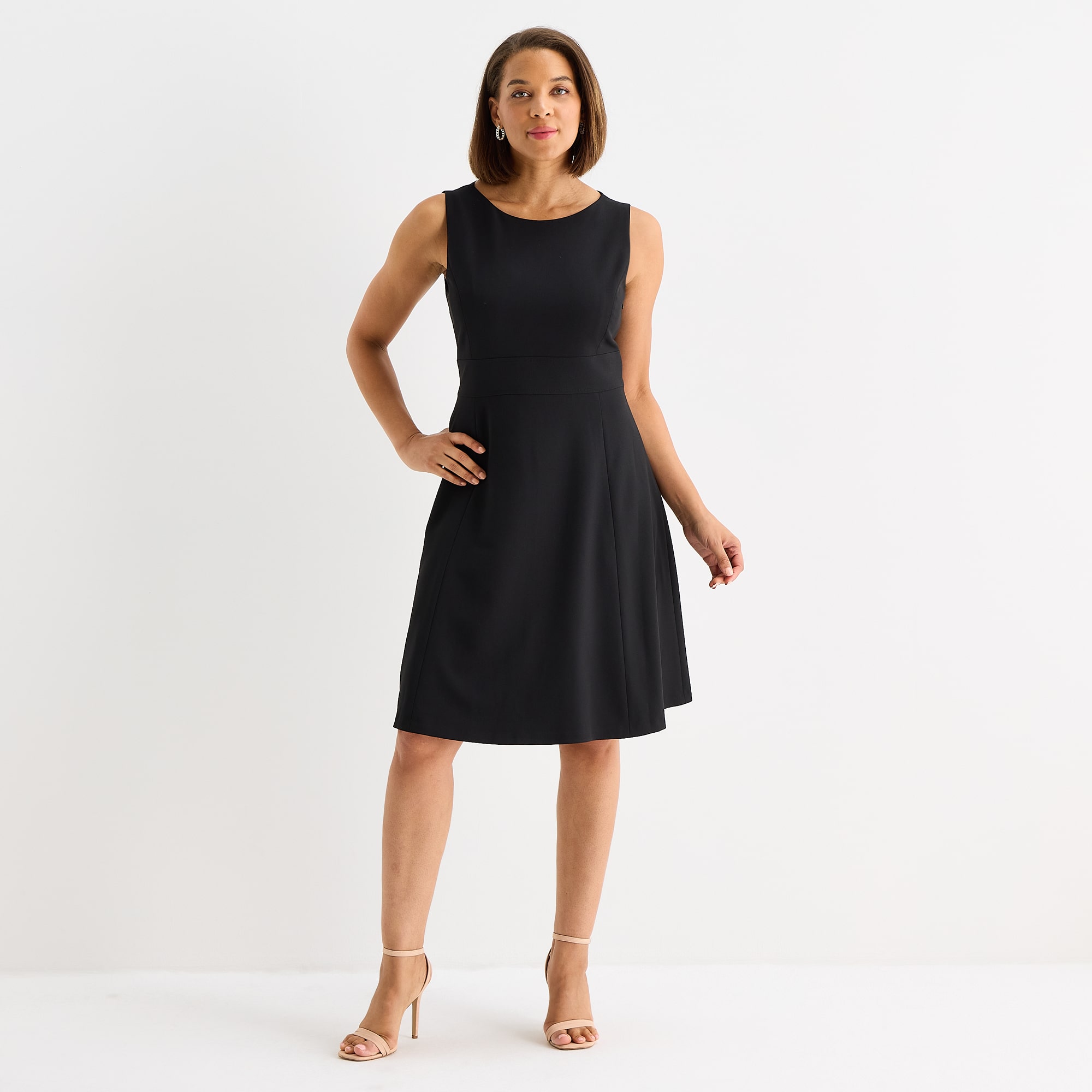 Black Label by Evan-Picone Womens Crew Neck Sleeveless Fit + Flare Dress