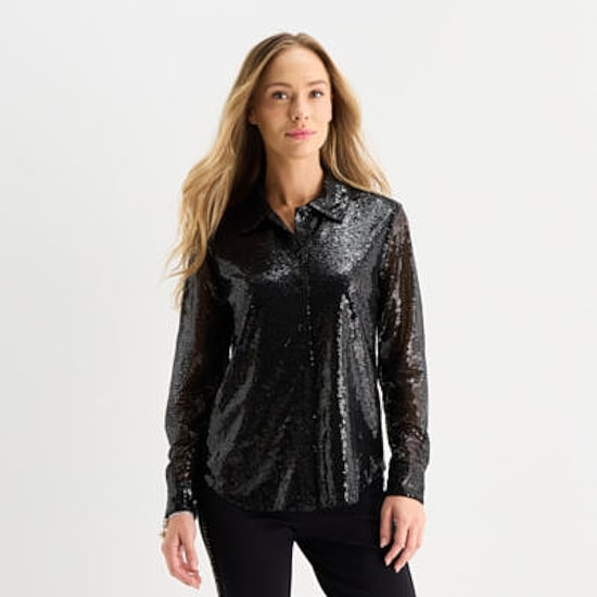 Liz Claiborne Womens Vent Long Sleeve Regular Fit Button-Down Shirt
