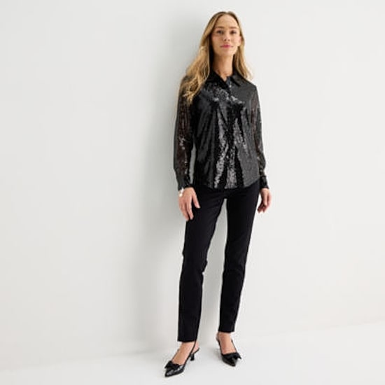 Liz Claiborne Womens Vent Long Sleeve Regular Fit Button-Down Shirt