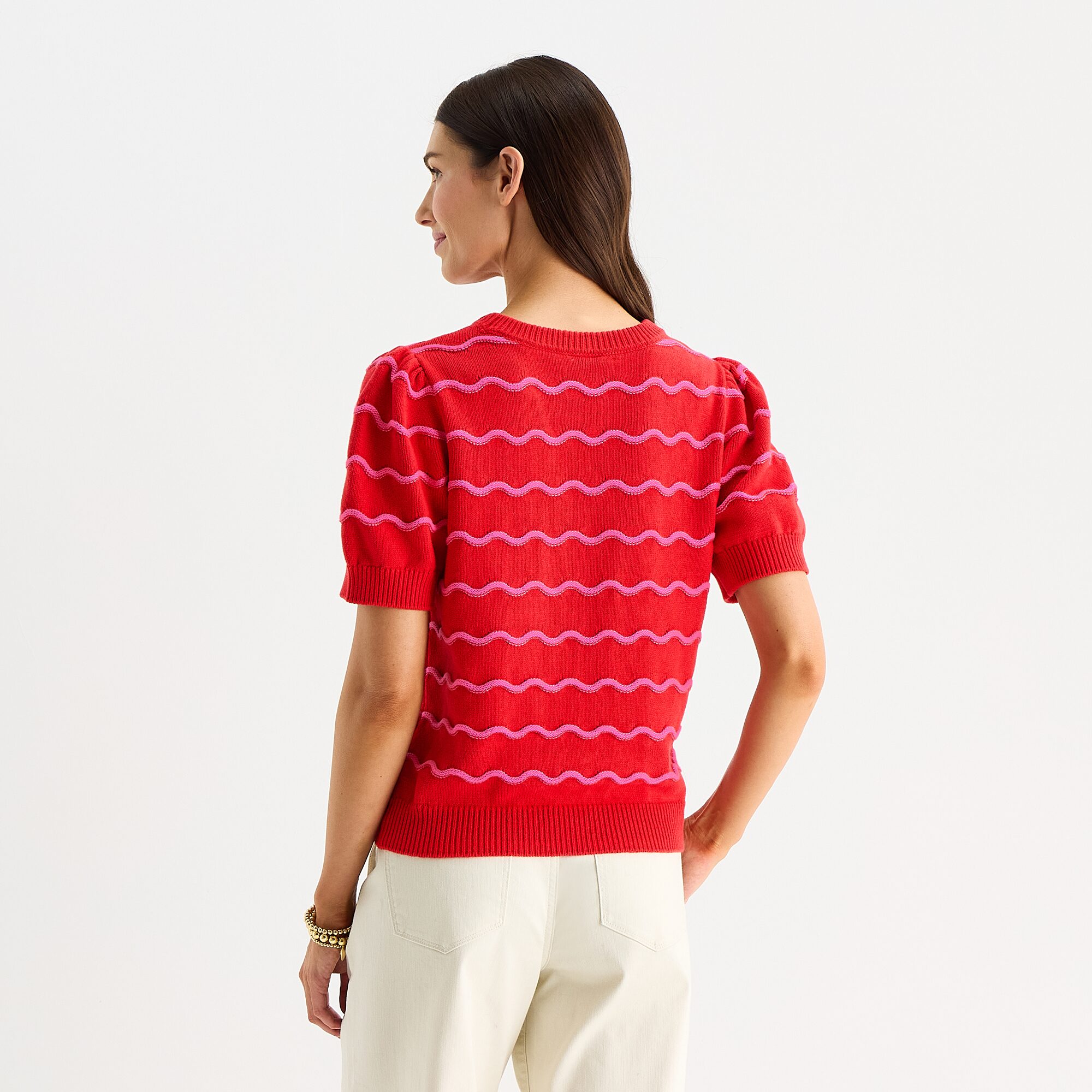 St. John's Bay Womens Crew Neck Short Sleeve Striped Pullover Sweater