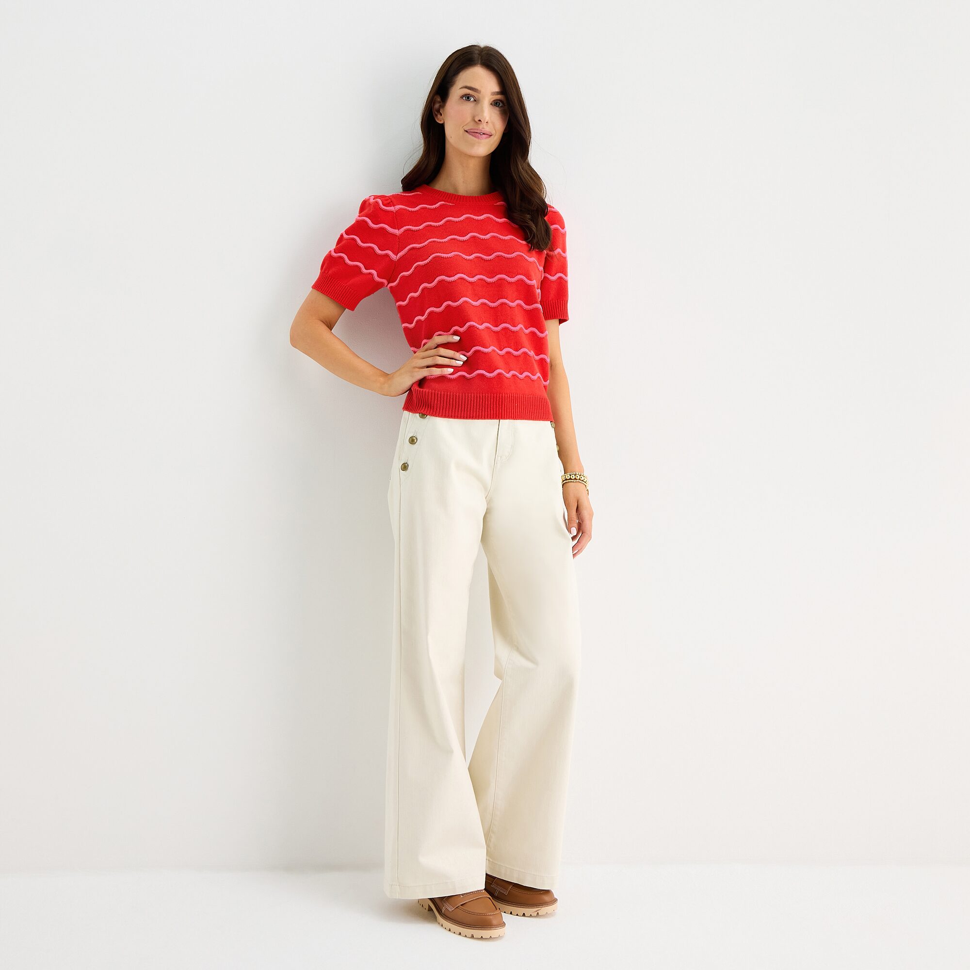 St. John's Bay Womens Crew Neck Short Sleeve Striped Pullover Sweater