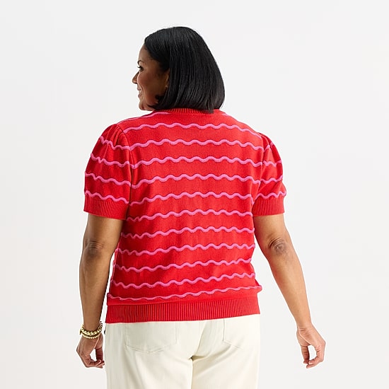 St. John's Bay Plus Womens Crew Neck Short Sleeve Striped Pullover Sweater