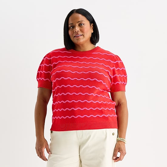 St. John's Bay Plus Womens Crew Neck Short Sleeve Striped Pullover Sweater