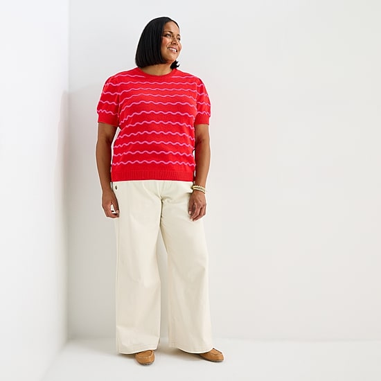 St. John's Bay Plus Womens Crew Neck Short Sleeve Striped Pullover Sweater