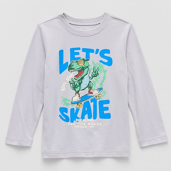 Okie Dokie Toddler & Little Boys Crew Neck Long Sleeve Regular Fit Graphic T-Shirt