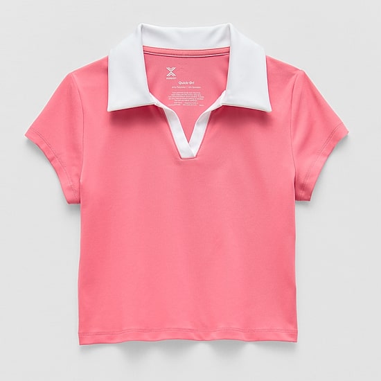 Xersion Little & Big Kid Girls Short Sleeve Regular Fit Stretch Fabric Polo Shirt