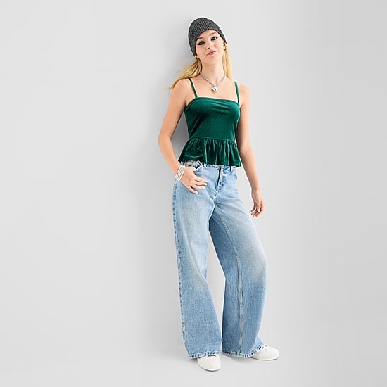 Jingle Ball Womens Square Neck Sleeveless Peplum Top