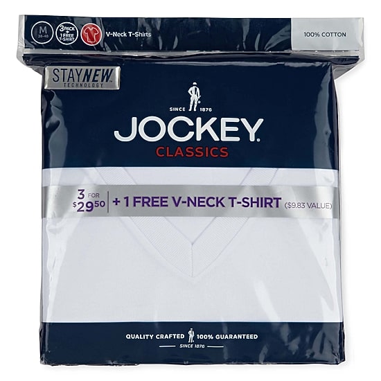 Jockey Classics Bonus Pack Mens 4 Pack Short Sleeve V Neck Moisture Wicking T-Shirt