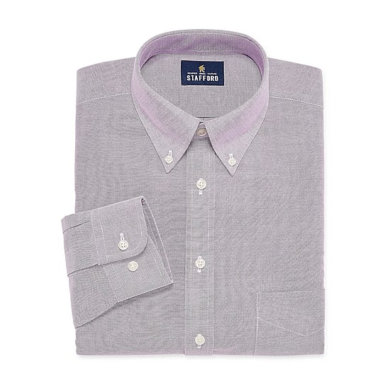 Stafford Wrinkle-Free Mechanical Stretch Mens Regular Fit Stretch Fabric Wrinkle Free Long Sleeve Dress Shirt