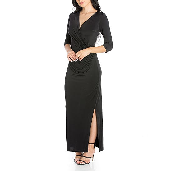 24/7 Comfort Apparel Womens Fitted Side Slit Maxi Dress