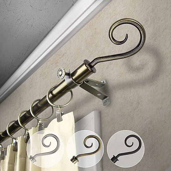 Rod Desyne 13/16" Adjustable Curtain Rod with Curl Finials