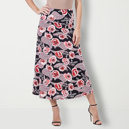 24seven Comfort Apparel Womens Mid Rise Long A-Line Skirt