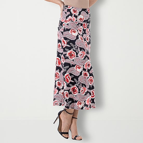 24seven Comfort Apparel Womens Mid Rise Long A-Line Skirt