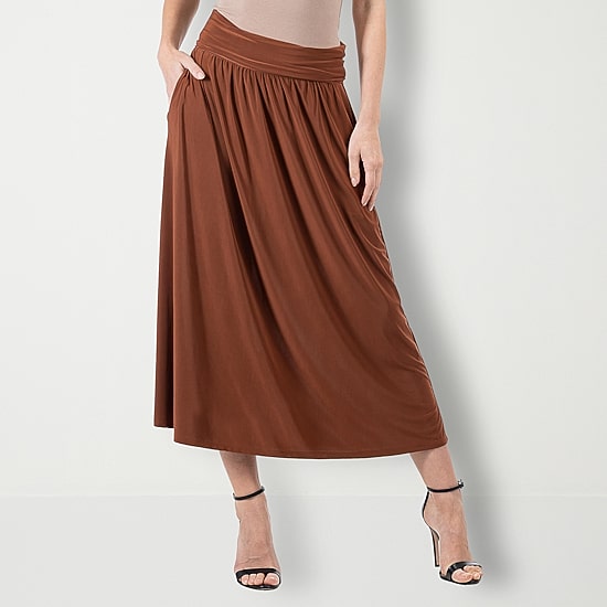 24seven Comfort Apparel Midi Womens Mid Rise Maxi Skirt