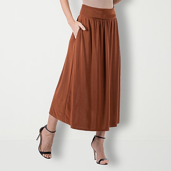 24seven Comfort Apparel Midi Womens Mid Rise Maxi Skirt