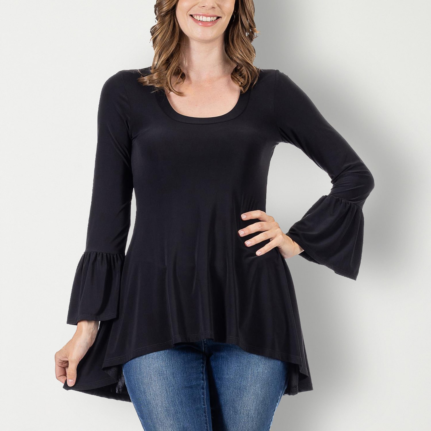 24seven Comfort Apparel Womens Scoop Neck Long Sleeve Tunic Top