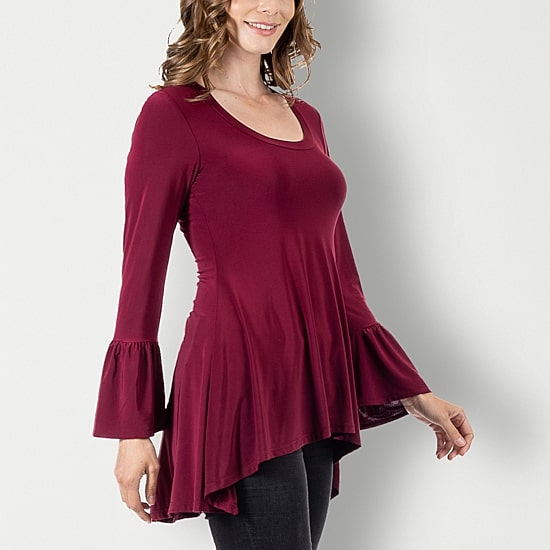 24seven Comfort Apparel Womens Scoop Neck Long Sleeve Tunic Top